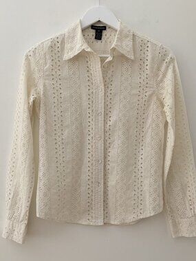Club Monaco Off-White Cotton Eyelet Blouse